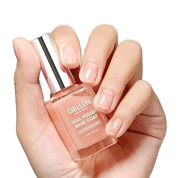 GELLEN Clear Nail Polish Base Coat Nude Tint, Quick Air Dry Calcium-Formula Regular Nail Polish Strengthens Nails, Enhances Natural Look, Anti-Yellowing, TPO & Hema Free, Non-toxic