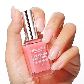 GELLEN Clear Nail Polish Base Coat Pink Tint, Sheer Natural Color Regular Nail Polish Quick Air Dry, Calcium Formula Strengthens Nails, Enhances Natural Look, TPO HEMA Free, Non-toxic, Anti-yellowing