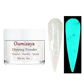Glow in the dark Holographic Nail Clear Dip Powder Colors 1OZ Pefect Top Coat Powder with opal foils for black nails art