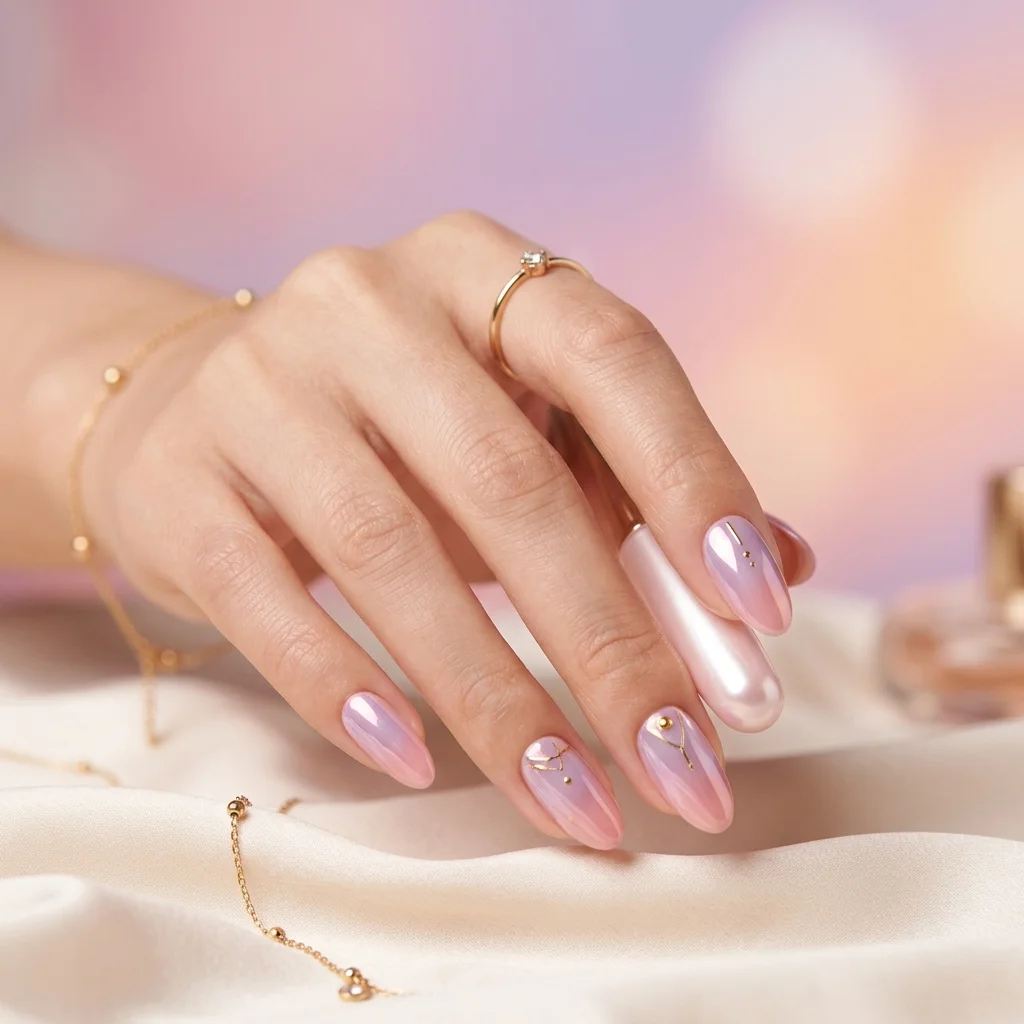 Elegant manicured hand with glossy gradient nail art