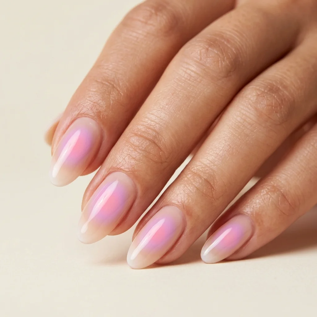 Soft aura gradient nail art in pastel tones
