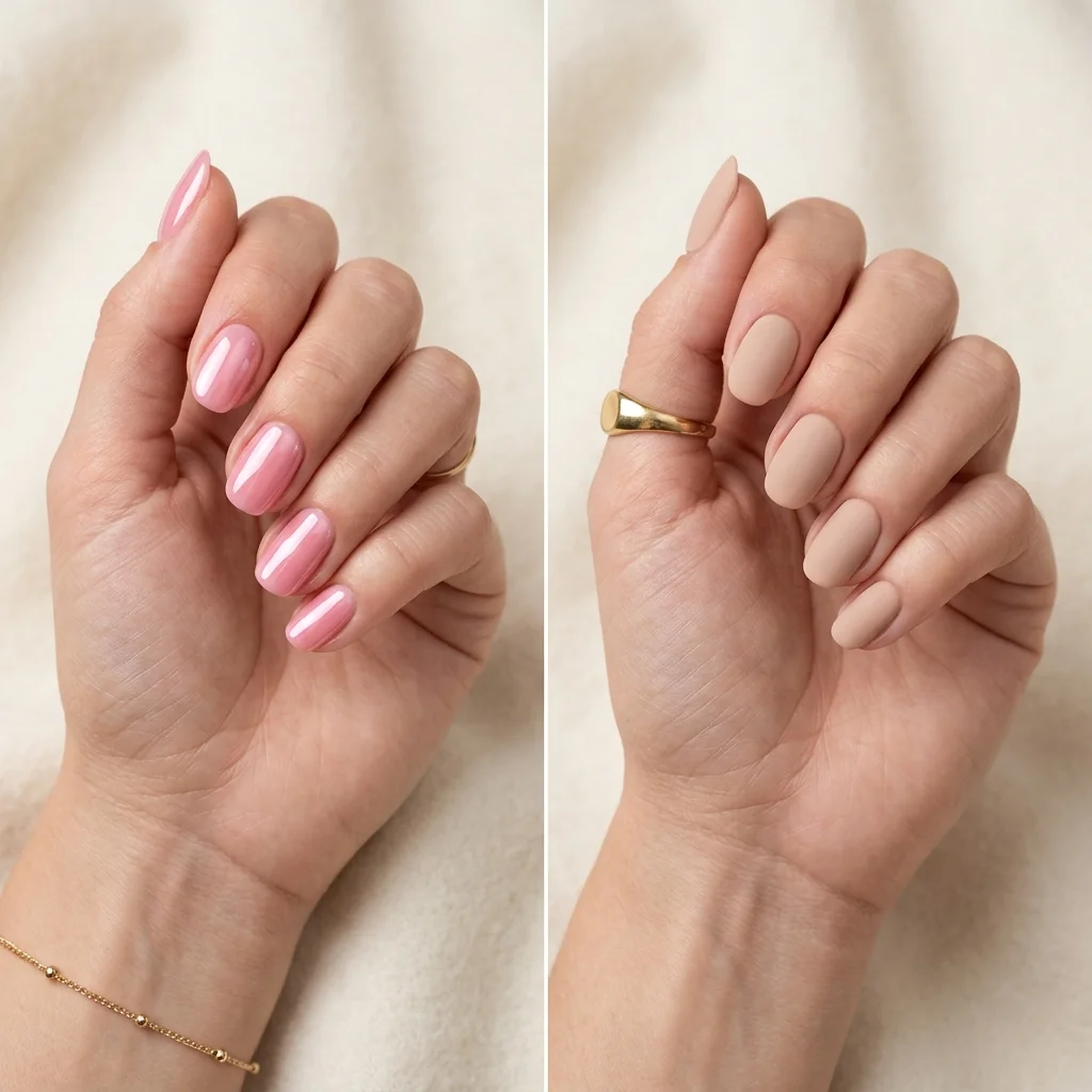 Glossy gel manicure close-up