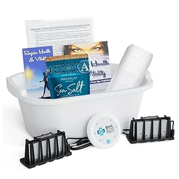 Ionic Foot Bath Detox Machine Super Duty Arrays for Professional & Home Use - Free Regain Health & Vitality Booklet & Brochure - 2 Super Duty Arrays, 20 Basin Liners, Detox Sea Salt, Basin 12QT