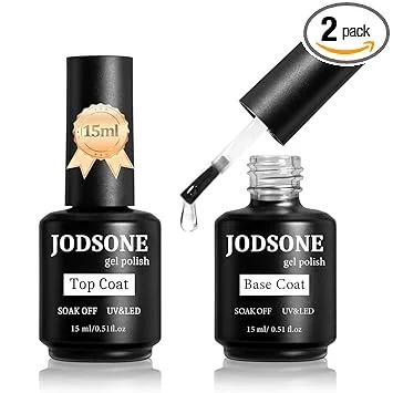 JODSONE 2 Bottles of Top Coat Base Coat Set No Wipe Foundation Combination Bright Surface At Home DIY Nail Salon Girl Gift