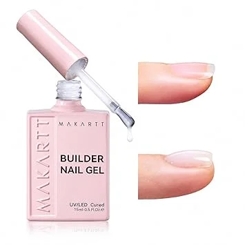 Makartt Colored Gel Nails Builder: 8-in-1 Mily White Builder in a Bottle for Nail Strengthen Rubber Base and Rhinestone Glue,UV Light Cured Gel Builder for Nails - Home User DIY Low Odor, 15ml