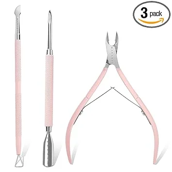 Makartt Cuticle Trimmer with Cuticle Pusher, 3 PCS Pink Nail Cuticle Nipper Professional Pedicure Manicure Tools with Stainless Steel Dual End Pusher, Nail Scraper
