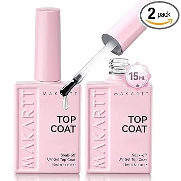 Makartt Gel Top Coat: 2 PCS 15ml No Wipe Top Coat Gel Nail Polish Upgrade Diamond-Shine Long-Lasting Clear Gel Polish Soak Off UV LED Lamp Needed Home DIY Gift Women