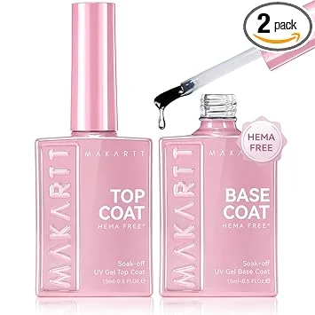 Makartt Hema-Free Gel Top and Base Coat Set: 2 PCS 15ml No Wipe Upgraded Mild Formula Diamond-Shine Long-Lasting Base and Top Coat Gel Nail Polish Soak Off UV LED Lamp Needed Home DIY Gift Women