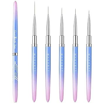 Makartt Nail Art Brushes Set: 5pcs Liner Brushes 7/9/11/15/25mm Thin Nail Art Design Brush with Cap Nail Polish Brush for Builder Gel 3D Nail Gel French Tip Tool Nail Painting