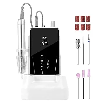 Makartt Nail Drill Professional, 35,000RPM Electric Nail File for Acrylic & Gel Removal, 60W Brushless Coreless Motor, 2-in-1 Desktop & Portable, LCD Display, Rechargeable, Quiet, F&R, Nouvella Black