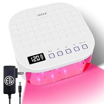 MEKK Cordless UV LED Nail Lamp, 54W UV Light for Gel Nails with Hand-Friendly Red Light, Auto Sensor Professional Flash Cure Lamp with Rotatable LCD Display for Salon and Home, Checkered Design, White