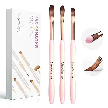 MelodySusie 3Pcs Acrylic Nail Brush Set, Size 8/12/14 for Extension and 3D Carving,DIY Home Salon Manicure Tool, Pink