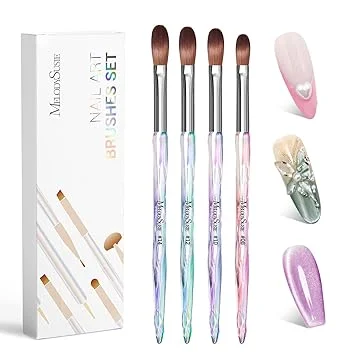 MelodySusie 4Pcs Acrylic Nail Brush Set, Size 8/10/12/14/ Professional Nail Brushes for Acrylic Application Acrylic Powder Nail Extension and 3D Nail Carving for DIY Home Salon Nail Art Manicure Tool