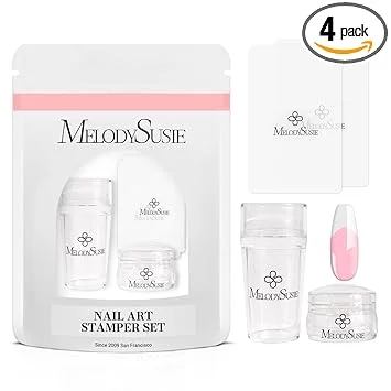 MelodySusie French Nail Stamper Kit, Silicone Stampers with Scrapers, 4PCS DIY Home Nail Design Salon, Clear