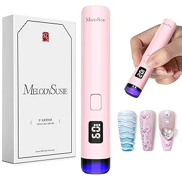 MelodySusie Handheld Cordless UV Nail Lamp with LCD Display & Eye-Protection Cover, P-Art01R Rechargeable Mini UV LED Light Flash Cures All Soft Gels, Especially Rhinestone Glue & Liner Gel Pink