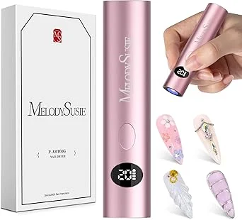 MelodySusie Handheld Cordless UV Nail Lamp with LCD Display & Optical Lens, P-Art01G Rechargeable Mini UV LED Light Flash Cures All Soft Gels, Especially Rhinestone Glue & Liner Gel Pink