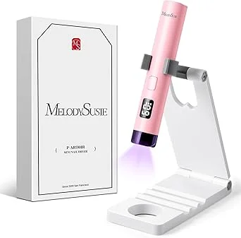 MelodySusie Handheld UV Light for Gel Nails with Stand, Mini Portable Cordless Nail Lamp with LCD Display, Eye-Protective Cover, Flash Curing for Glue Pink