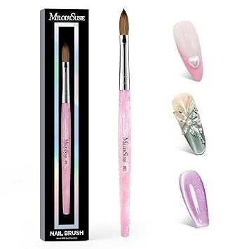 MelodySusie Kolinsky Acrylic Nail Brush,66% Kolinsky Hair Professional Nail Art Brush for Acrylic Application, Aurora Collection Fine Glitter Brush, Size 8