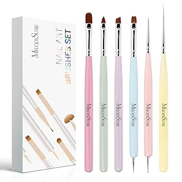 MelodySusie Nail Art Brushes Set,6pcs Nail Art Design Pen Painting Tools with Extension Gel Brush, Polish Brush, Builder Brush,Liner Brush, Carved Brush, and Dotting Pen for Home DIY Salon Use