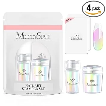 MelodySusie Nail Stamper Kit, 2 Sets Silicone French Tip Upgrade Stamp Tool, Long and Short Stampers with 2PCS Scrapers for French Manicure DIY Home Art Design Salon, Aurora