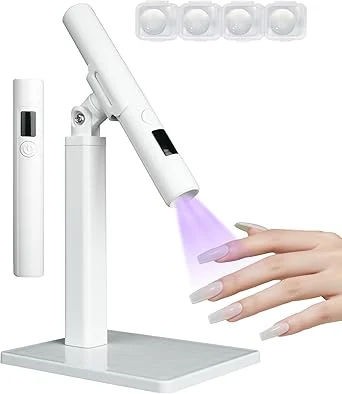 Mini UV Light for Nails, Portable LED Flash Cure Lamp for Gel Polish, Small Handheld Magnetic UV Pen for Single Finger, Nail Curing Lamp with Stand for Starter Salon DIY/Home Manicure/Travel