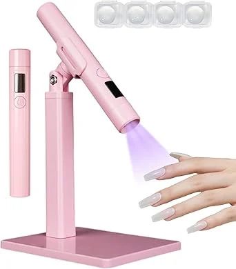 Mini UV Light for Nails, Portable LED Flash Cure Lamp for Gel X Polish, Small Handheld Magnetic UV Pen for Single Finger, Nail Curing Lamp with Stand for Starter Salon DIY/Home Manicure/Travel