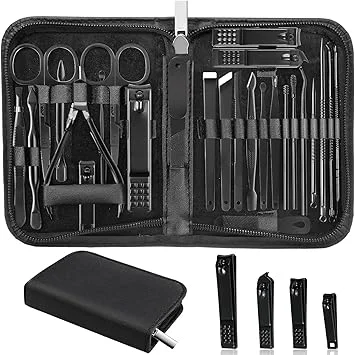 MINKINH Manicure Set Professional Nail Clipper Kit-26 Pieces Stainless Steel Manicure Kit,Nail Care Tools with Luxurious Travel Case Nail Grooming Kit Present for Men Husband Boyfriend Parent (Black)