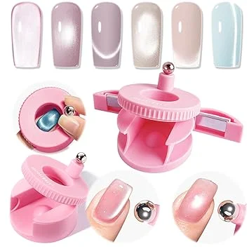 Modelones 5D Automatic Pink Nail Magnet for Cateye Gel Polish, Upgraded 3-in-1 Strong 360° Rotating Glass Bead Magnetic Side-Light Nail Magnet for Beginner-Friendly DIY Nail Designs (Magnet Only)