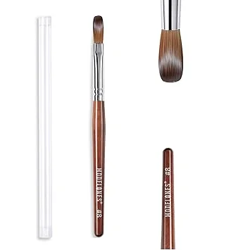 MODELONES Acrylic Nail Brush 100% Pure Kolinsky Hair Bristles Oval Crimped Shaped Sturdy Wooden Handle Acrylic Powder Nail Art Brush Professional Manicure Pedicure Size 8