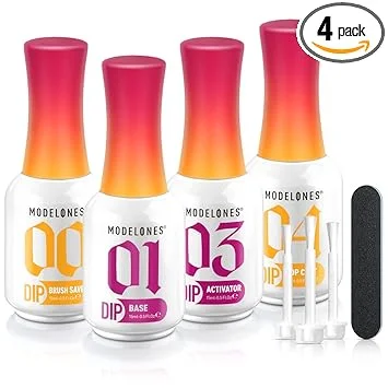 Modelones Dip Powder Liquid Set 4+4 Pcs, Dip Powder System Set with Base Coat/Top Coat/Activator/Brush Saver/Manicure Tools for Nail Kit Art DIY Salon - 15ml/0.5oz
