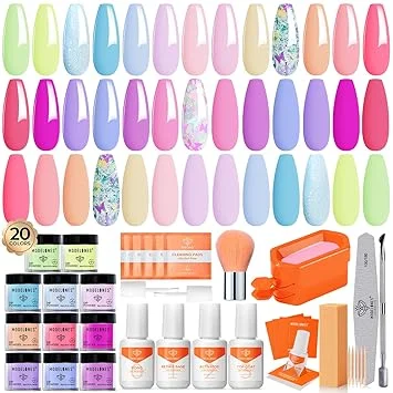 Modelones Dip Powder Nail Kit, 20 Colors Summer Pink Purple Blue Macaron Pastel Dipping Powder Liquid Set Base&Top Activator for French Nail Art Salon DIY Manicure Starter Kit