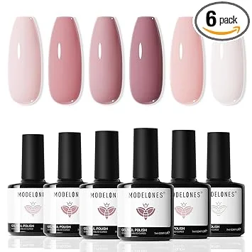 modelones Gel Nail Polish Set - 6 Colors Nude Pink Milky White Gel Polish Set Light Neutral Pink Nail Polish Barely Pink Soak Off LED Starter Kit Popular Nail Art DIY Manicure Gifts