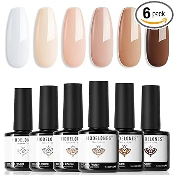 modelones Gel Nail Polish Set- 6 Colors White Nude Brown Gel Polish Skin Tone Neutral Beige Tan Taupe Nail Polish Kit Popular ALL Seasons Soak Off Soapnails Nail Art Manicure DIY Salon Gift for Women