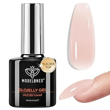 modelones Nude Builder Nail Gel Top Coat, 15 ML No Wipe Ultra Gloss Jelly Gel Polish Apex Building Nails Strengthener Extension Neutral Color Nail Art Long Lasting Soak Off U V Manicure Gift for Women