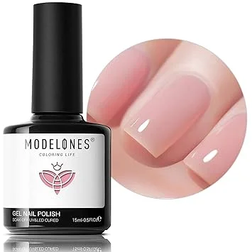 modelones Pink Gel Nail Polish Jelly Nude Pink Gel Polish French Tip Base Colors Translucent Soak Off U V Soap Nails for Nail Art Manicure at Home 15ML