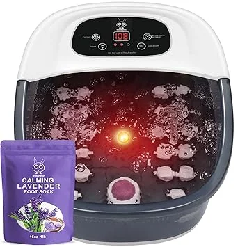 MoodRelish Foot Spa Bath Massager with Heat Bubbles and Vibration Massage and Jets, 16 OZ Calming Lavender Foot Soak Epsom Salt, Foot Soaker with Red Light, 22 Massage Rollers, Adjustable Temp - Grey