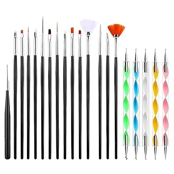 Nail Art Kit for Beginners, 20 Pcs UV Gel Nail Polish Brushes, Dotting Tools, Stickers, Nylon Head