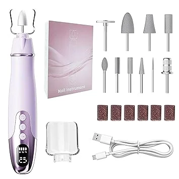 Nail Drill for Thick Toenails, 10 in 1 Electric Nail File & Cordless Manicure Kit, 10-Speed Rechargeable with LED Display, Portable Pedicure Set (Purple)