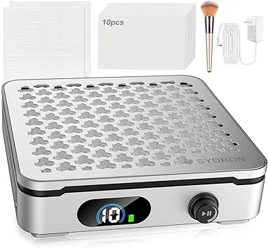 Nail Dust Collector | 1000PA Nail Dust Collector Cordless | 10 Speed Levels | Low Noise & Strong Suction | Reusable Filter, 10 Pads + Nail Dust Brush | for Acrylic Nails, Salon & Home - Silver