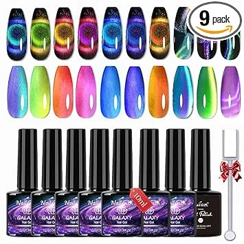 NAILGIL Cat Eye Gel Nail Polish Set, 9D Cat Eyes Polish Glass Effect with Magnet Stick, 3-Color Shifting Magnetic Gel Polish Chameleon Galaxy Effect Professional Use for Salon, 8 Colors