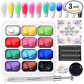 NAILGIL Pat Pat Gel, 12 Colors Sponge Pat Painting Patpat Ombre Gel Palette for Nail Art Gradient Blush Blooming Aura French Salon Manicure Set