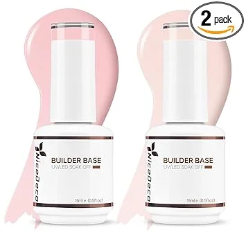 Nicedeco Hema Free Builder Base Gel Nail Polish 2 Pcs 15ml Cruelty Free Vegan Nude Pink Color Soak Off LED U V Gel Nail Kit Manicure