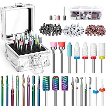 Onism 25Pcs Nail Drill Bits Set with 75Pcs Sanding Bands (80#/120#/180#), High-Precision Tungsten Carbide & Ceramic Efile Bits for Acrylic Gel Removal, Cuticle Care Kit with Organizer Box,Pink