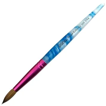 PANA Pure Kolinsky Hair Acrylic Nail Brush - Round Shape Pink Ferrule with White Swirl Blue Handle (Size 10)
