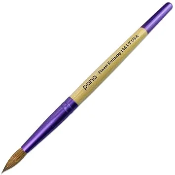 PANA Pure Kolinsky Hair Acrylic Nail Brush - Round Shape Purple Ferrule with Beige Wood Handle (Size 10)