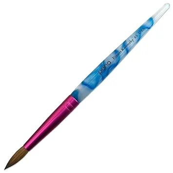 PANA USA Acrylic Nail Brush Pure Kolinsky Hair Acrylic White Swirl Blue Handle with Pink Ferrule Round Shaped - Size 8