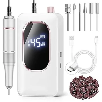 Professional Electric Nail Drill 45000RPM, Portable Nail File for Acrylic Gel Nails, Cordless Rechargeable Salon-Grade Ultra Power Nail Drill Kit for Shaping, Polishing & Removing Gel Nails