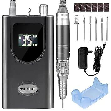 Professional Nail Drill Machine, HoMove 35000RPM Portable Nail Drills, Rechargeable Efile Nails Drill, Low Heat Electric Nail File for Acrylic Gel Nails(Grey)
