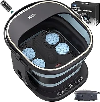 Puboo Collapsible Foot Spa Bath Massager with Heat, 95-115°F Precise Temp Control, Motorized Massage Rollers, Heated Foot Bath Soak Tub, Fits up to US Men’s Size 11 / Women’s Size 12.5