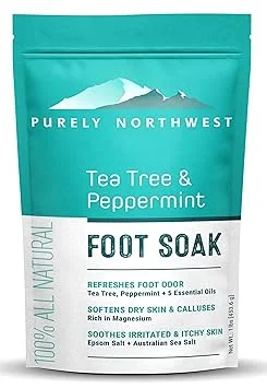 Purely Northwest-Tea Tree, Peppermint, MSM & Epsom Salt Foot Soak-for Stubborn Foot Odor, Burning & Itching associated with Athletes Foot- Softens Dry Skin & Calloused Heels-1 Pound